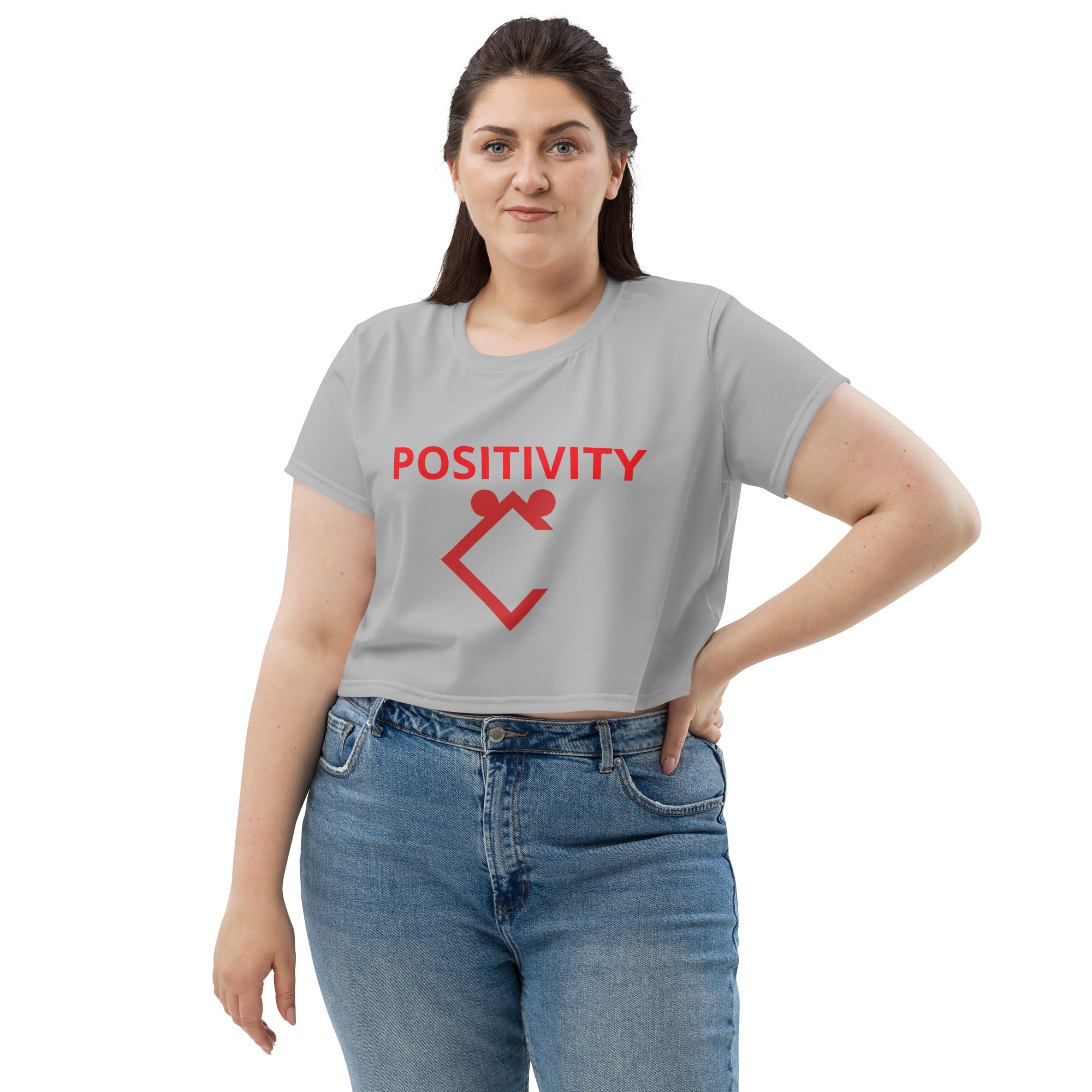 Very Durable "POSITIVITY" Print Plus Size Crop T-Shirt