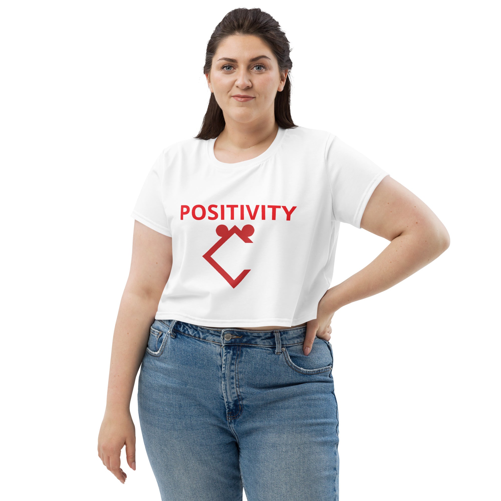 Very Durable "POSITIVITY" Print Plus Size Crop T-Shirt