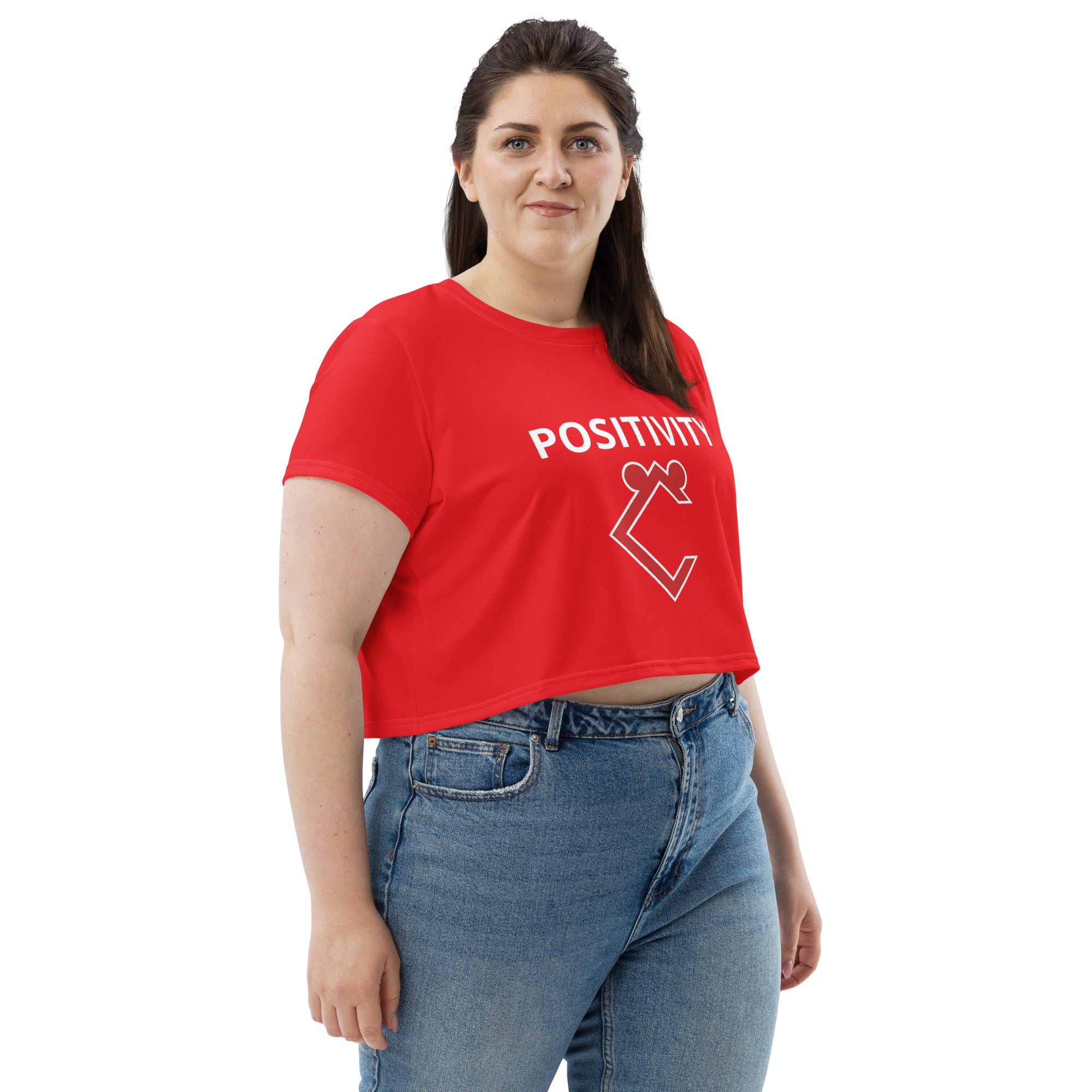 Very Durable "POSITIVITY" Print Plus Size Crop T-Shirt